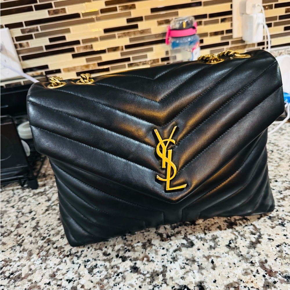 Yves Saint Laurent Black and Gold Quilted Shoulder Bag